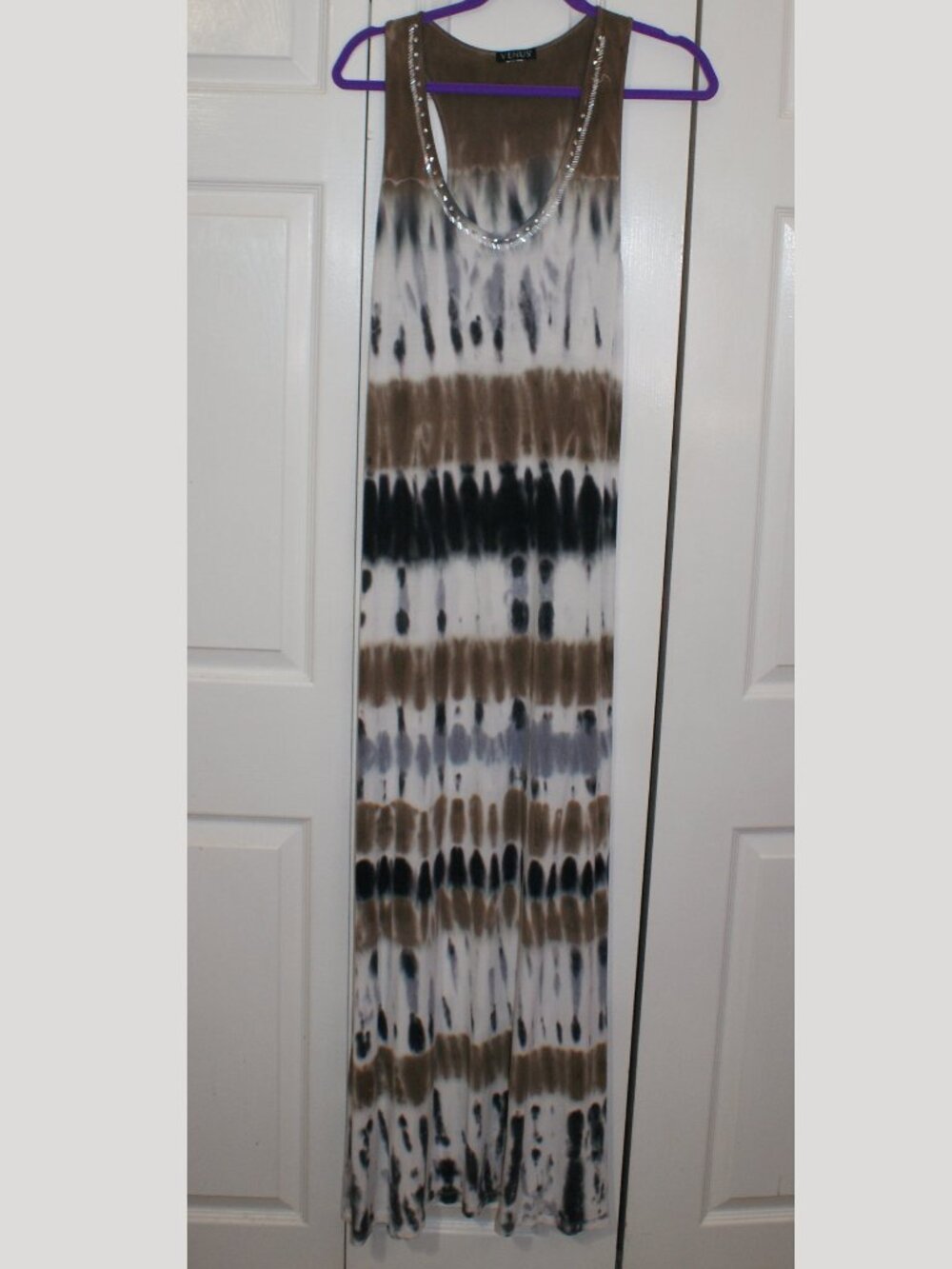 VENUS Brown Black and White T-Shirt Racerback Maxi Dress - Large